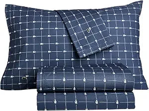 Lacoste Slice 100% Cotton Percale Sheet Set, Vintage Indigo, Full