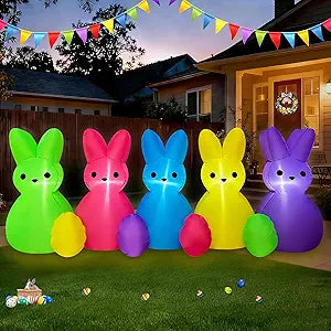 SEASONBLOW 8 FT Easter Inflatables Bunny Family Outdoor Decorations, Easter Blow up Yard Decoration LED Lighted Bunny with Eggs for Yard Garden Lawn Indoors Outdoors Home Holiday