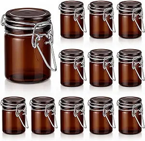 Norme 24 Pack 1.7oz Amber Airtight Mini Glass Jars with Lids, Cylinder Food Storage Container Airtight Food Wire Clip Fastening for Flour Kitchen Sugar Cereal Kitchen Canning Pickling Mason Jars