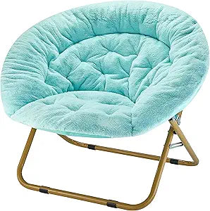 Urban Lifestyle Oversized Rabbit Faux Fur Saucer Chair, Aqua/Gold