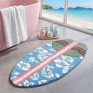 Tinideya Surfboard Beach Bathroom Rug, 20" x 40" Soft Flocked Non Slip Rug, Washable Summer Beach Bath Mat for Shower Floor, Entryway, Living Room, Bedroom, Kitchen, Ocean Coastal Themed Home Decor