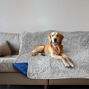Muddy Mat Dog Blanket - Chenille Water Absorption Blanket for Bed & Couch Cover for Dogs Washable, Anti-Slip Soft and Durable Furniture Protector for Dogs - Grey 40"x50"
