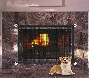 Fireplace Cover Screen Fireplace Baby Proofing 45"X34" Safety Mesh Cover Fire Place Guard Gate for Child Toddler and Pets, Black