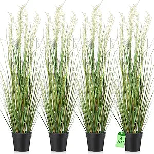 Jexine 4 Pcs 4 ft Tall Artificial Grass Plant Potted Artificial Greenery Floor Plants Faux Pampas Grass Tall in Pot for Housewarming Gift House Garden Bathroom Lobby Outdoor Decoration