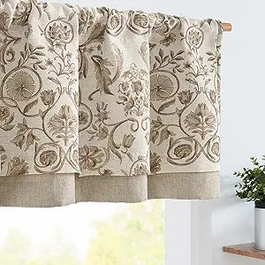 jinchan Linen Valance Kitchen Curtain Pack of 2 Double Layer 18 Inch for Living Room Bedroom Window Treatment Light Filtering Vintage Farmhouse Cottagecore Rod Pocket 2 Panels Taupe on Beige