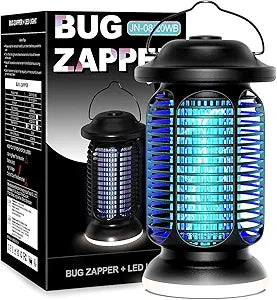 Bug Zapper Outdoor Indoor, Electric Fly Zapper Waterproof with LED Light, 18W Power & 4000V High-Voltage, Coverage Area of 1/2-1 Acre, 5.5ft Cord, Plug-in Mosquito Trap for Patio Backyard Garden