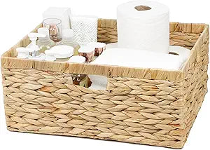 Jumbo Wicker Basket, Rectangular Wicker Baskets for Storage, Water Hyacinth Extra Large Storage Baskets, Shelf Basket with Built-in Handles-1 Pack