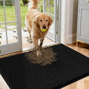 IM HOME Large Dog Door Mats for Muddy Paws, 48" x 30" Chenille Absorbent Mud Mat for Dogs, Non Slip Heavy Dog Rugs for Muddy Paws, Soft Indoor Door Mat for Entryway, Mud Paw, Inside Floor, Black