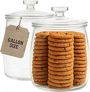kitchentoolz 1 Gallon Glass Cookie Jar with Lid  Set of 2 Large Glass Jars with Lids for Cookies, Candy, Flour, Sugar, Pet Treats  Clear Glass Canisters for Food Storage - Pack of 2