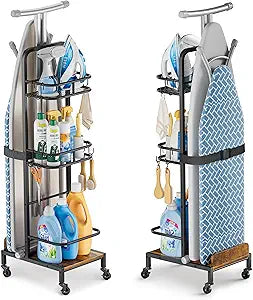 Ironing Board Hanger,Iron and Ironing Board Holder No Wall Mount,Laundry Room Organization and Storage Cart with Iron Stand,Narrow Laundry Shelves Organizer Cabinet,Laundry Room Essentials Accessories