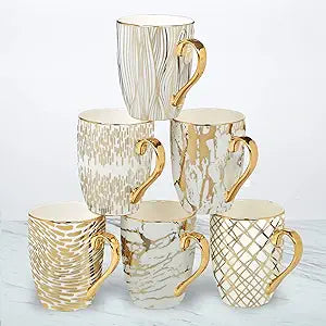 Matrix Gold Porcelain Coffee & Tea Mug Set  Premium Fine Porcelain with Elegant Gold-Plated Finish, Luxury Drinkware for Everyday Dining, Entertaining & Special Occasions