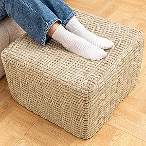 Asuprui Round Square Pouf Ottoman Foot Rest  Lightweight Modern Footstool with Plush Foam Filling, Perfect for Living Room Decor & Cozy Comfort  20x20x14 Inch Chic Accent Piece (Light Coffee)