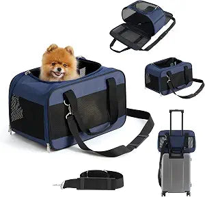 Lesure Cat Dog Carrier Airline Approved - Dog Carrier for Small Dogs Collapsible Soft Side TSA Approved Travel Pet Carrier for Car, Blue, 17.5x11x11