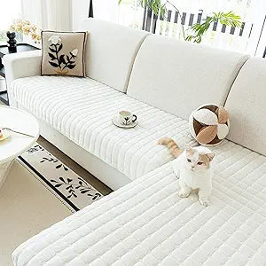 Velvet Sofa Cover(Beige White, 2PCS, 35.4"35.4")