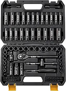 96-Piece 3/8" Drive Impact Socket Set, SAE(5/16 to 3/4-Inch) & Metric(8-22mm), Standard & Deep Sockets, Ratchet Handle, Bit Set, Universal Joint, Extension Bar, Adapters, Spark Plug Sockets