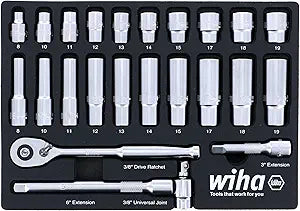 Wiha 33795 24 Piece 3/8" Drive Professional Standard and Deep Socket Tray Set - Metric
