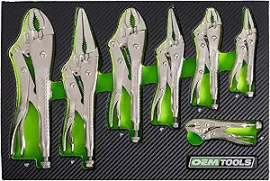 OEMTOOLS 23987 7-Piece Set Locking Pliers, Curved and Long Nose Vise Grips for Gripping and Clamping Tasks, Precision-Machined Vise Grip Jaws, Heat-Treated Alloy Steel, Includes EVA Tray