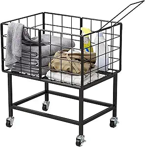 WOWLIVE Rolling Laundry Hamper with Wheels, 80L Heavy Duty Laundry Basket with Handle, Metal Wire Frame Laundry Cart, Dirty Clothes Hamper Organizer Dorm Room Storage for Bedroom, Bathroom, Black