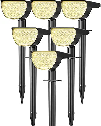 GKGG Solar Lights Outdoor Waterproof IP65, Solar Powered 76 LED 3 Lighting Modes Solar Spot Lights Outdoor for Yard Garden Landscape Pathway (Warm White, 6 Pack)