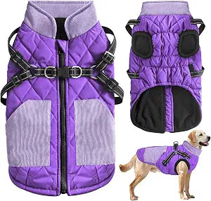 Warm Dog Coats Pet Clothes, Waterproof Dogs Jacket Reflective Pet Outfits Winter Dog Cold Weather Coat Cozy Snow Jackets Vest for Small Medium Large Dogs Puppy Doggie (Purple, XL)