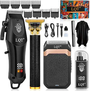 Hair Clippers for Men with LED Display, 4-Piece Cordless Grooming Kit with Hair Clipper, Beard Trimmer, Foil Shaver & Nose Trimmer, Complete Set for Home Barber