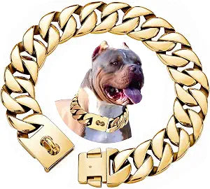 txprodogchains 32MM Thick Cuban Link Collar - Strong Metal Dog Collar with Buckle, Solid Stainless Steel Gold for Large Dogs