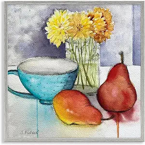 Teacup Fruit Still Life Kitchen, 12 x 12 Inch Framed Gicle Print