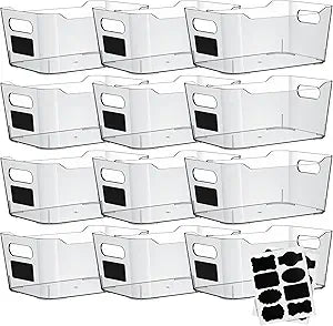 ShelfShaper Clear Plastic Storage Bins with Labels and Marker, Perfect for Kitchen Organization or Pantry Organization and Storage, Medium Fridge Organizer and Cabinet Organizers Storage Bins