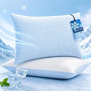 Blue Ridge Home Fashions Cooling Pillows Queen Size Set of 2, Dual-Sided Cooling & Breathable Cotton Design, Down Alternative Pillows for Hot Sleepers, Soft Pillow for Side, Back & Stomach Sleeping