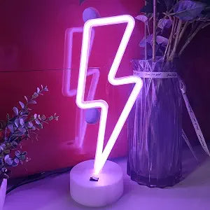 Lightning LED Neon Signs With Holder Base Desktop Wall Decoration(Purple)