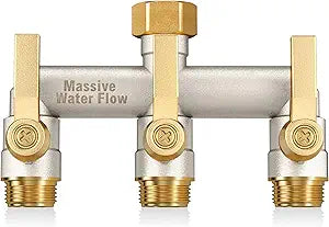 Garden Hose Splitter, 3 Way Hose Splitter Heavy Duty Full Flow Solid Brass Nickel Plated Spigot Splitter Valve with Metal Handle, Outdoor Faucet Splitter, 3/4 - Inch Frost Resistant Hose Adapter