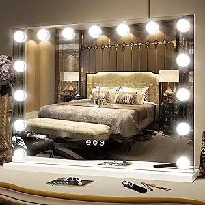 FENNIO Hollywood Vanity Mirror with Lights 23x18,Large Lighted Mirror Makeup Mirror with 15 Dimmable LED Bulbs, 3-Color Lighting