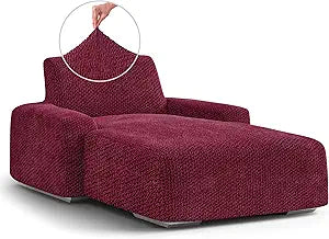 PAULATO BY GA.I.CO. Chaise Lounge Cover Lounge Chair Sofa Slipcover- Soft Polyester Fabric Slipcovers - 1-Piece Form Fit Stretch Furniture Slipcover - Velvet Collection - Burgundy (Chaise Lounge)
