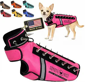 CoyoteVest SpikeVest Dog Harness | Stab-Resistant Protective Vest | Coyote Vest for Dogs | Defends Against Coyotes, Dogs, Birds of Prey | Reflective Safety, Made in USA (XXS-Neon Pink)