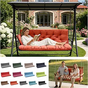 Outdoor Swing Cushions, Porch Swing Replacement Seat Cushions with Backrest, 3 Seat Bench Pad Cushions, for Outside Patio, Garden,Backyard (Orange 60 * 40 in)
