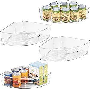 iDesign Clear Plastic 1/4 Wedge Bin for Corner Lazy Susan Cabinet, Kitchen Cabinet Organizer, 4-Pack