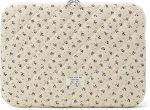 Puffy Laptop Sleeve 13 Inch Cute Quilted Laptop Protective Case Padded Floral Computer Sleeve for MacBook (A-Blue, 13 Inch)