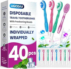 40 Pack 5-in-1 Disposable Toothbrushes, Travel Toothbrushes, 4 Flavors