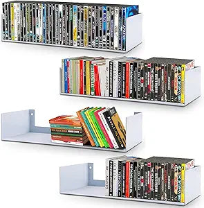 U Shape Floating Shelves Wall Mount Metal Bookshelf CD DVD Storage Display Shelves, White Set of 4