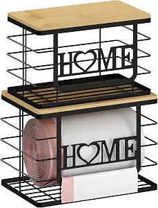 Trash Bag Holder, Thipoten Trash Bags Dispenser with Bamboo Top, Suitable for Garbage Bags Purchased Online or Supermarket, Perfect Storage Organizers for Cabinet, Under Sink (Black, 2pack-XL/L)