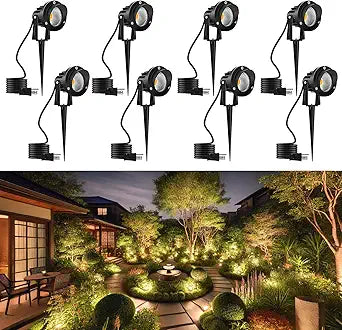 Romwish Outdoor Landscape Spotlights 12W, 120V Plug-in LED Landscape Lighting, 1200LM IP65 Waterproof, Adjustable Spot Lights for Yard, Garden, Tree & Driveway, 3000K Warm White, 8 Pack