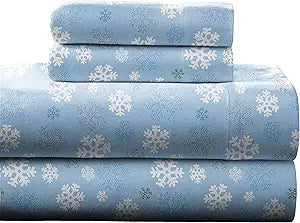 Pointehaven Heavy Weight Flannel Sheet Set, Twin, Snow Flakes - Warm & Cozy - 100% Cotton Flannel Pre-Shrunk -170 GSM -Deep Pockets -Easy Fit Elastic All Around-Comfy Double Brushed