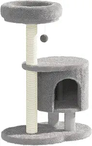 Cat Tree, 34.3 Inches Cat Tower with Scratching Post, Condo, Interactive Hanging Ball, Plush Perch for Indoor Large Cats, Gray