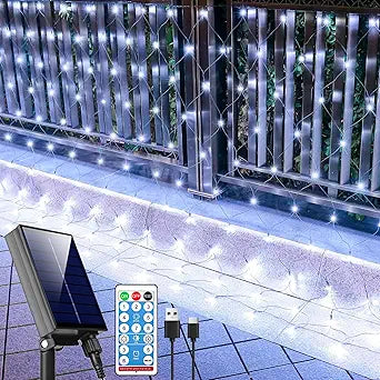 21ft x 5ft Solar Net Lights Outdoor, Solar & USB 2 Power Way 360 LED Waterproof Mesh Lights for Bushes, Remote Control 8 Modes String Light Trees Patio Garden Christmas Indoor Decor (Cool White)