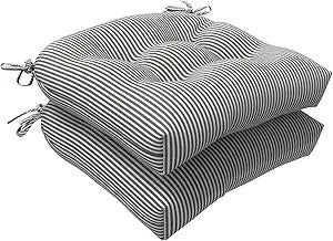 LVTXIII Patio U-Shaped Wicker Seat Cushion, Outdoor Tufted Chair Pads Decorative Seat Cushion Set for Garden Home Office Furniture Ornament, 19x19x4, Pack of 2, Topanga Stripe Grey
