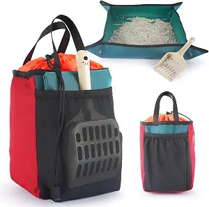 OutdoorBengal Travel Litter Box for Cats (3in1 Kit)  Foldable Litterbox + Litter Bag + Scooper (Portable Litter Box for Cat Traveling) Collapsible Litterbox for Car Travel with Cat, Camping, Plane