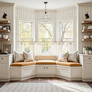 jinchan Linen Pinch Pleated Kitchen Curtains 24 Inch 4 Panels, Natural Linen Tier Curtains Back Tab Farmhouse Cafe, Light Filtering Small Window Drapes for Bathroom Laundry Room Beige
