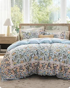Bedsure PureWoven 100% Cotton Floral Duvet Cover Set, King, Blue Boho