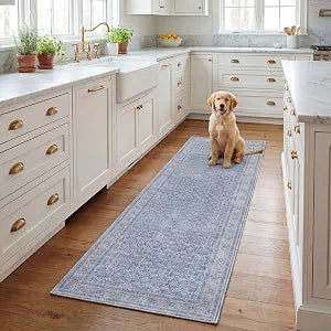 SAFAVIEH Washable Rug Tucson Collection - 2'6" x 6' Runner, Blue & Rust, Slip Resistant & Easy to Clean, Ideal for Hallway, Foyer, Entryway, Bedroom (TSN186M)