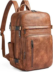 Travel Backpack for Women, Fits 17.0' Notebook, Stylish Lay-Flat Carry-on Vegan Leather Backpack with Luggage Strap for Travel and Daily Use